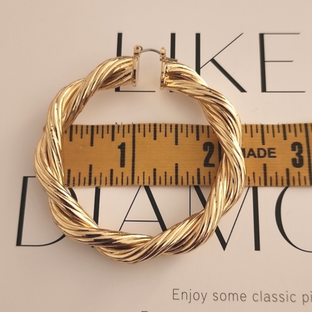 GOLD HOOP Earrings Twisted Chunky Thick Y2K Statement Hip Hop Hoops - Picture 12 of 16